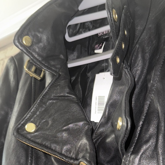 Victoria's Secret Genuine Leather Black Jacket with Gold Details - Picture 9 of 17